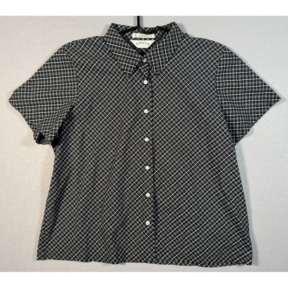 Orvis Women's Button Up Black and White Checkered Shirt - Size XL - Very Good